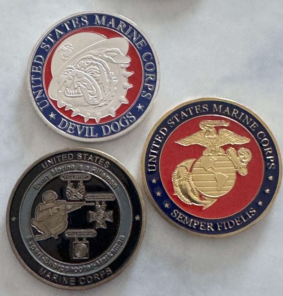 USMC United States Marine Corps Challenge Coin Set Of 3