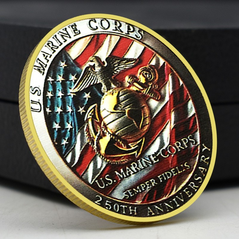 USMC 250th Anniversary Golden Coin Semper Fidelis Military Commemorative Medal gallery