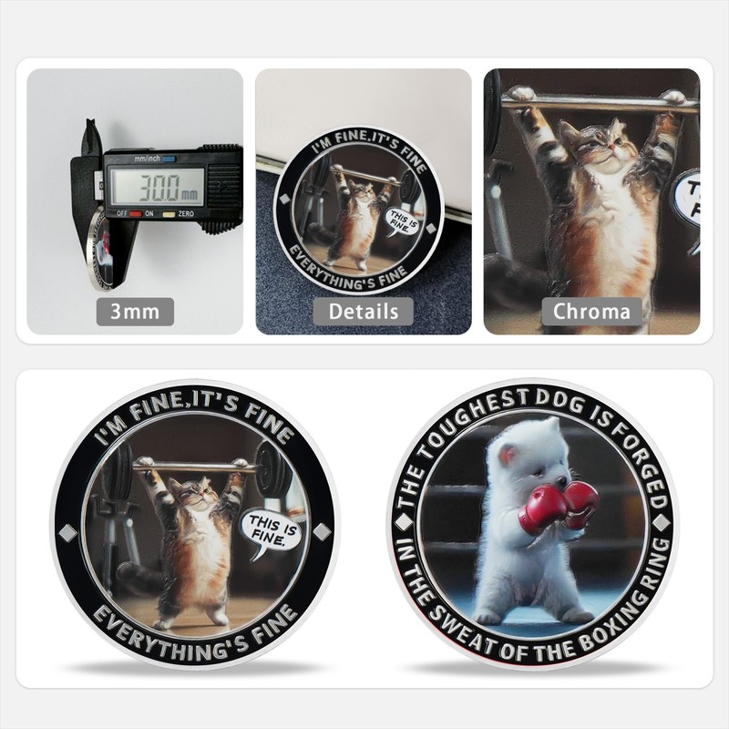 5pcs Funny Challenge Coin It's All Fine Cat & Dog Thank You Gifts For Men Women gallery