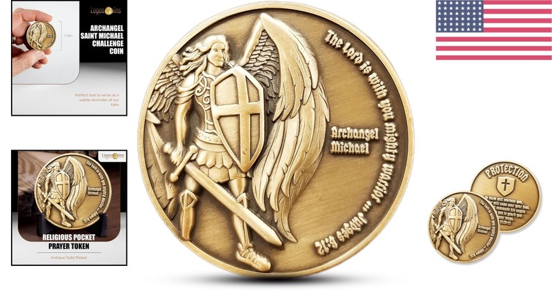 Antique Gold Archangel Michael Coin - 1.75" Religious Keepsake for Encouragement gallery