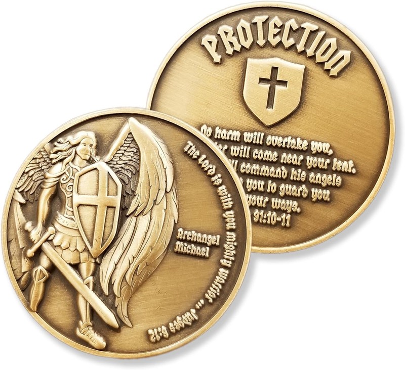 Antique Gold Archangel Michael Coin - 1.75" Religious Keepsake for Encouragement gallery