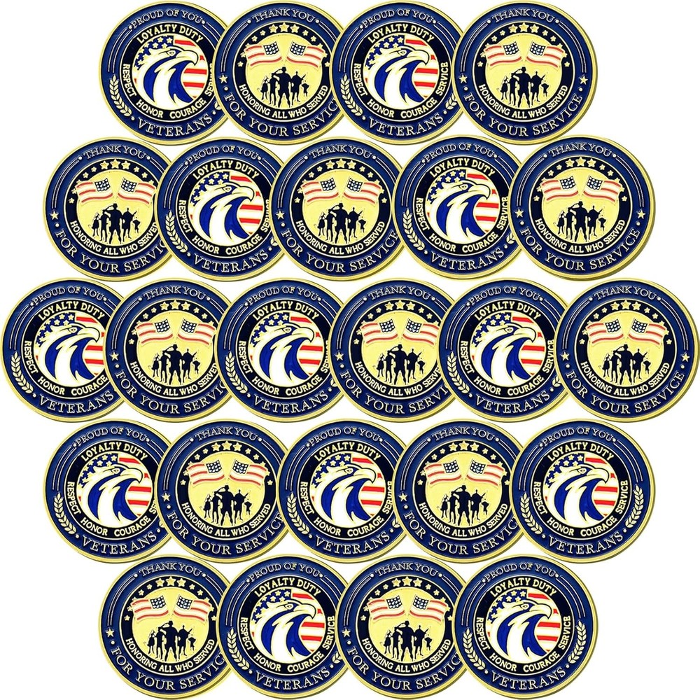 24 Pcs Military Veteran Challenge Coins Thank You for Your Service Coins Veteran