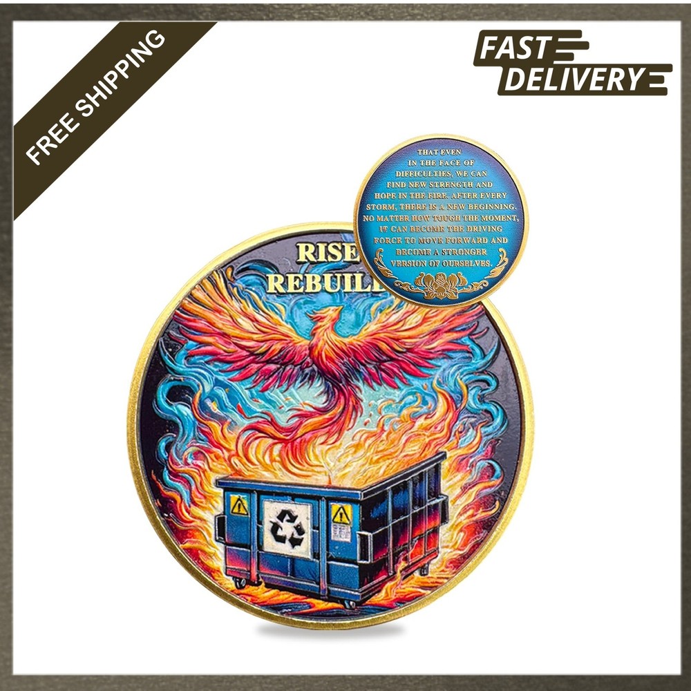 Dumpster Fire Challenge Coin, Phoenix Rising Zinc Alloy, 1.57 Inch, Funny Office