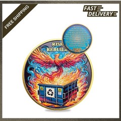 Dumpster Fire Challenge Coin, Phoenix Rising Zinc Alloy, 1.57 Inch, Funny Office