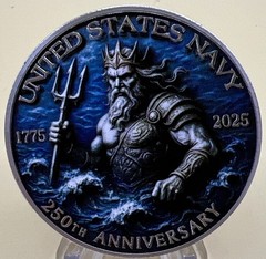 * US Navy Challenge Coin 250th Anniversary With Handheld Trident New In Capsule