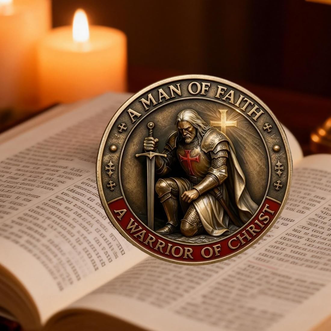 1Pc A Man of Faith-A Warrior of Christ Commemorative Coin, Christian Jesus Chall gallery