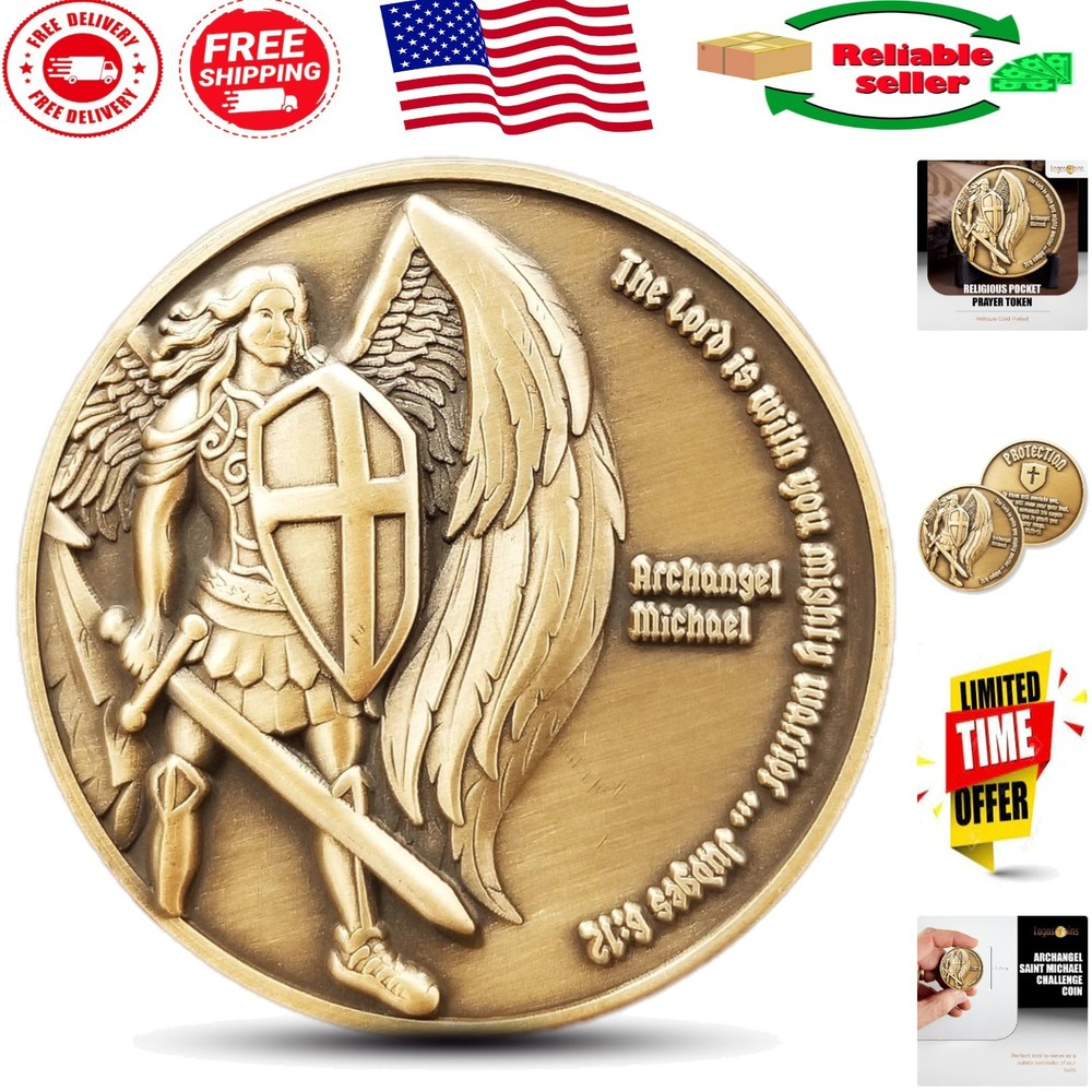 Antique Gold Archangel Michael Coin - 1.75" Religious Keepsake for Encouragement