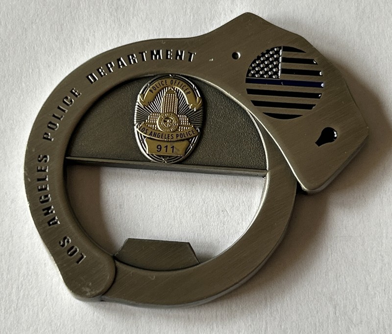 LAPD Los Angeles Police Department Handcuff Bottle Opener Challenge Coin gallery