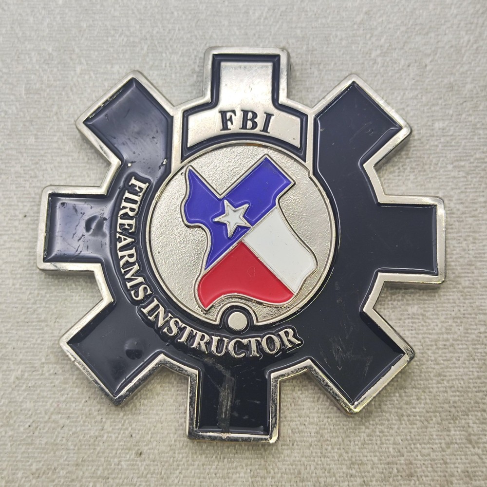 FBI Firearms Instructor Texas Gear Shaped Silver Challenge Coin