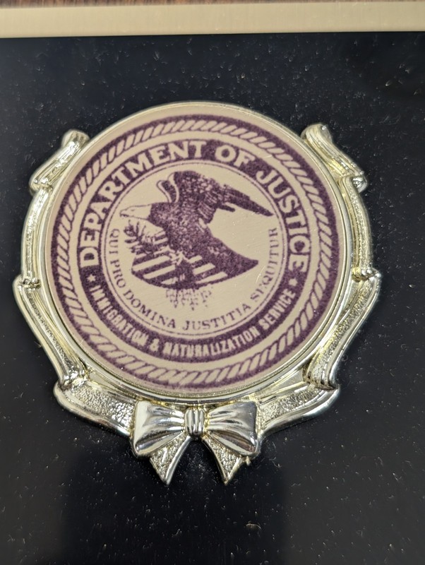 Vintage 1989 INS DOJ Senior Special Agent Retirement Plaque San Diego gallery