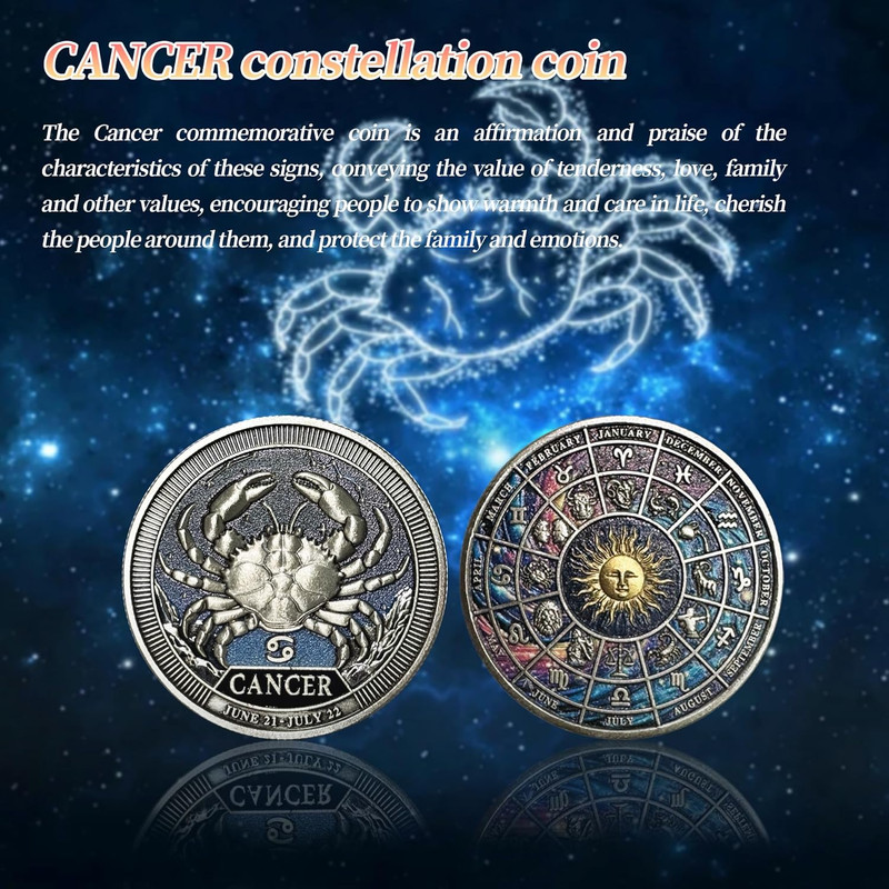 Cancer Zodiac Challenge Coin - Constellation Astrology Gift - Zinc Alloy & Case gallery