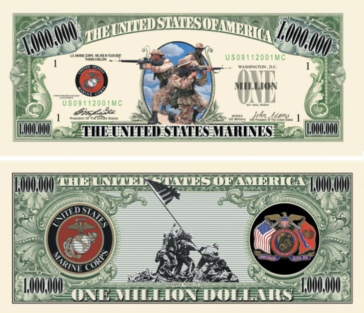 40 Pack USMC Marines Corps Military Money Collectible Novelty 1 Million Dollars gallery