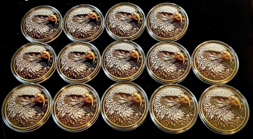 14 Eagle Isaiah 40:31 Challenge Coin-2D-Flat-Stickers-14 Coin Lot-Gold Colored