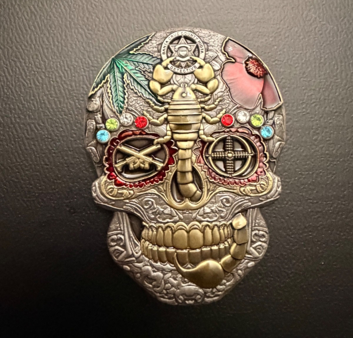 - RARE - Arizona HSI HIDTA Skull Challenge Coin 3” Gunmetal w/ color Variant gallery