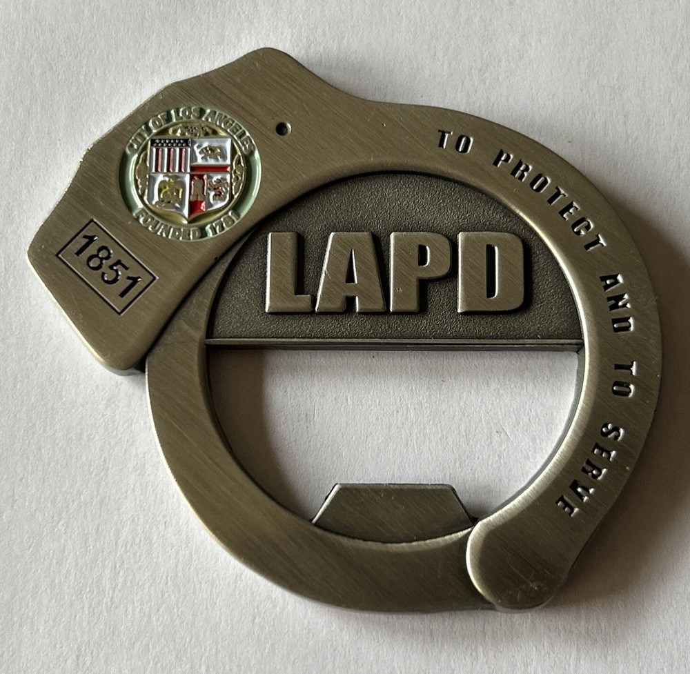 LAPD Los Angeles Police Department Handcuff Bottle Opener Challenge Coin