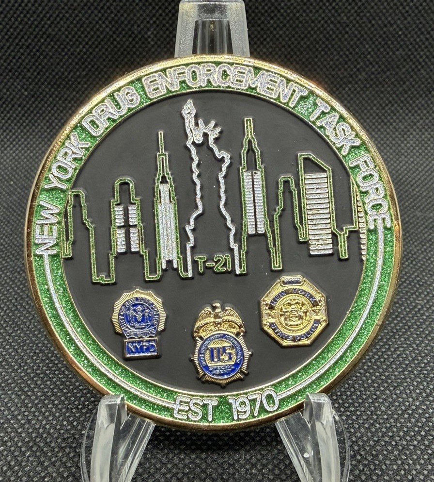 New York Drug Enforcement Task Force Group T21 Limited Gold Skull Challenge Coin gallery