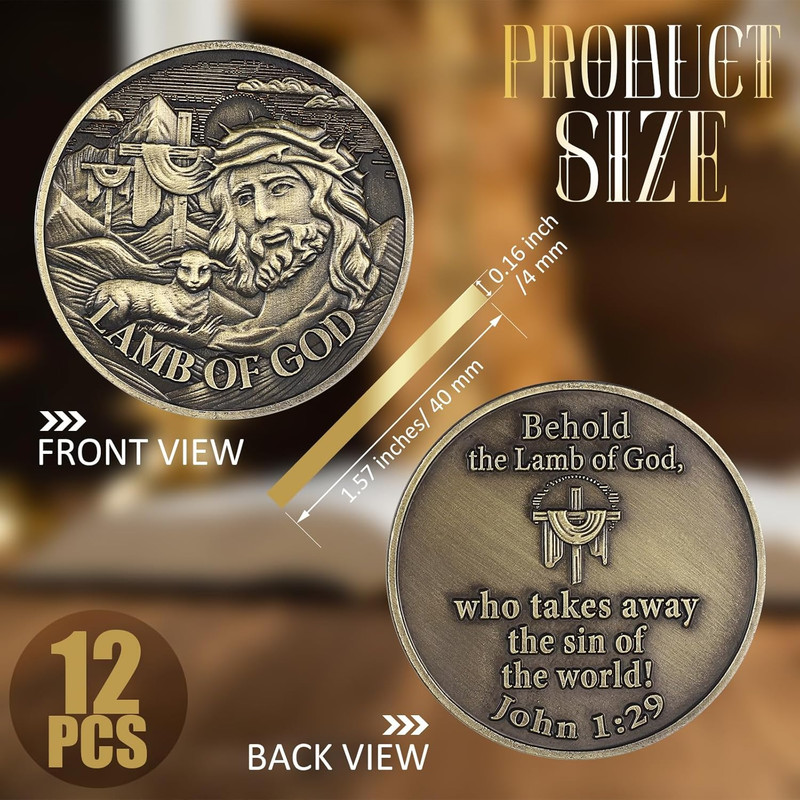 12 Pcs Christian Challenge Coin Bulks Lamb of God John 1: 29 Challenge Zinc Allo gallery