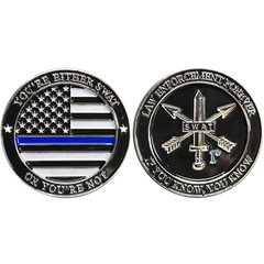 BL16-002 Police Swat 1* Thin Blue Line Challenge Coin Law Enforcement Forever IY