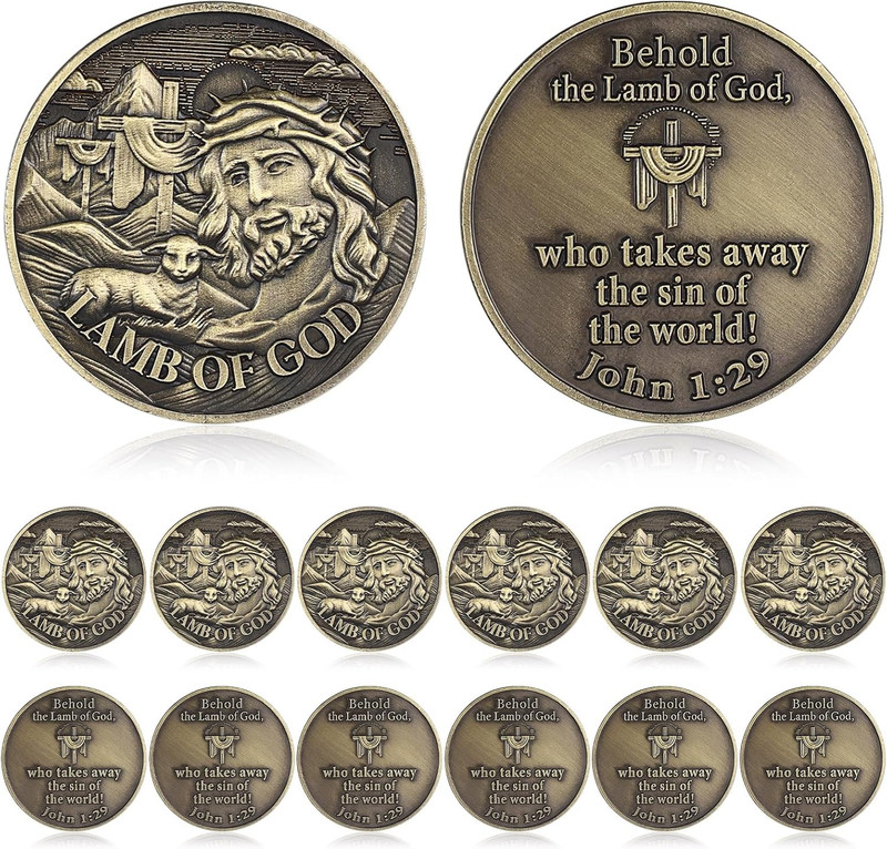 12 Pcs Christian Challenge Coin Bulks Lamb of God John 1: 29 Challenge Zinc Allo gallery