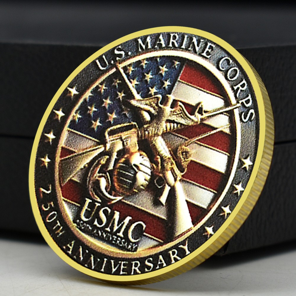 USMC 250th Anniversary Golden Coin Semper Fidelis Military Commemorative Medal gallery