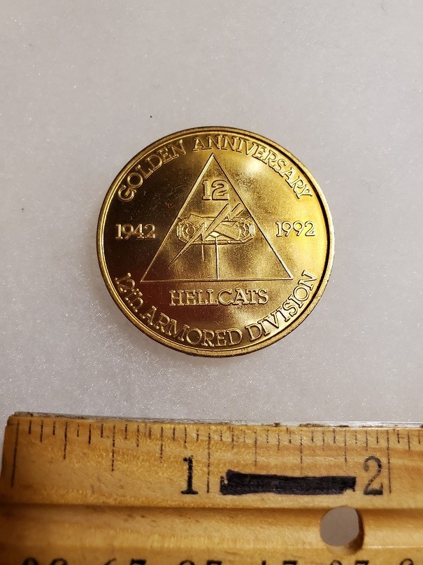 12TH AD GOLDEN ANNIVRESARY CHALENGE COIN WWII, ARMY ARMOR