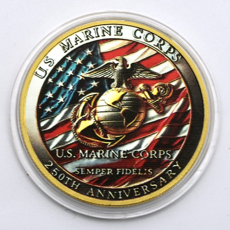 USMC 250th Anniversary Golden Coin Semper Fidelis Military Commemorative Medal gallery