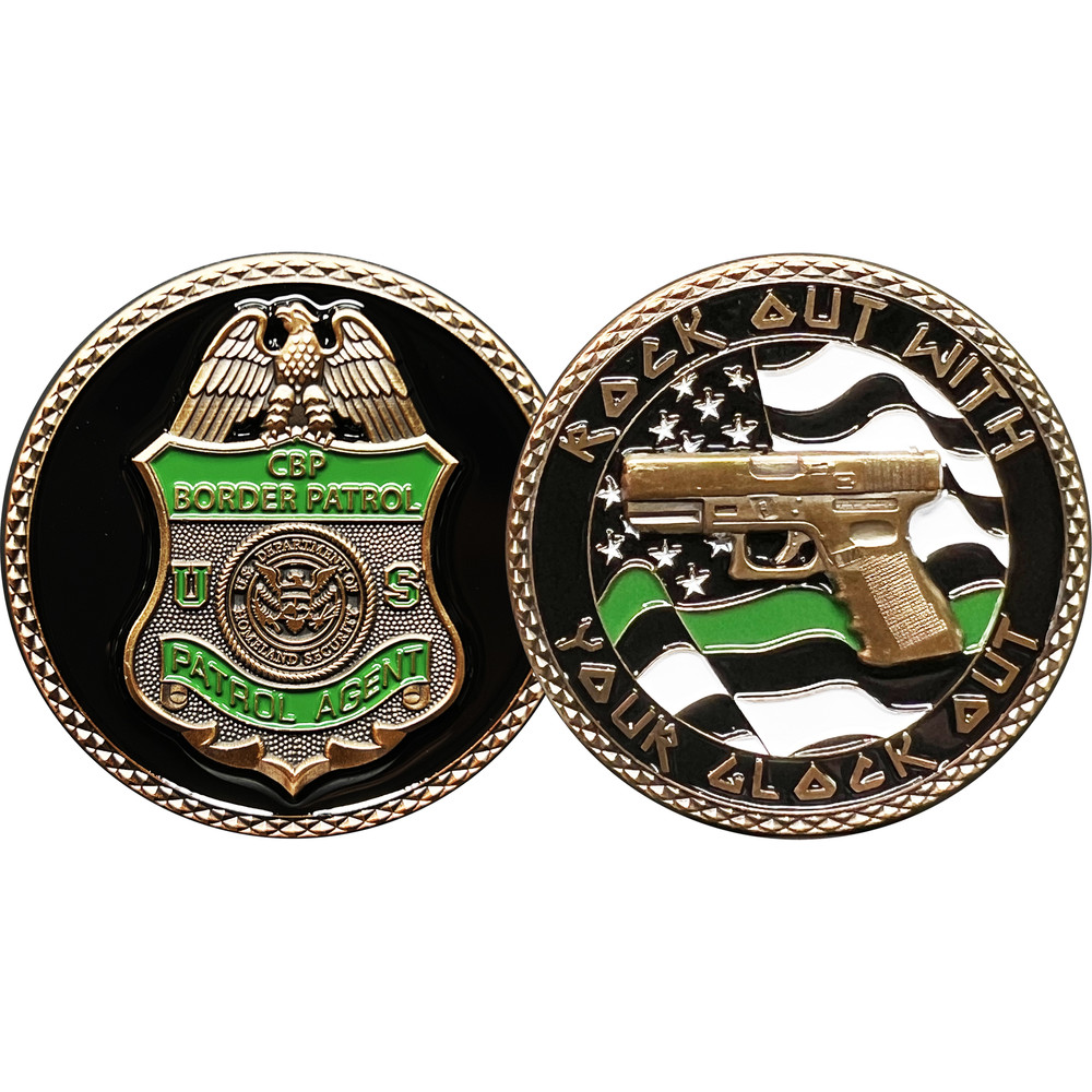 GL6-002 CBP Border Patrol Agent Rock Out Thin Green Line Flag Challenge Coin BPA