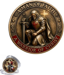 1Pc a Man of Faith-A Warrior of Christ Commemorative Coin, Christian Jesus Chall