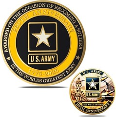 U.S. Army 250th Anniversary Challenge Coin – 1.77″ Gold-Plated Double-Sided Mi