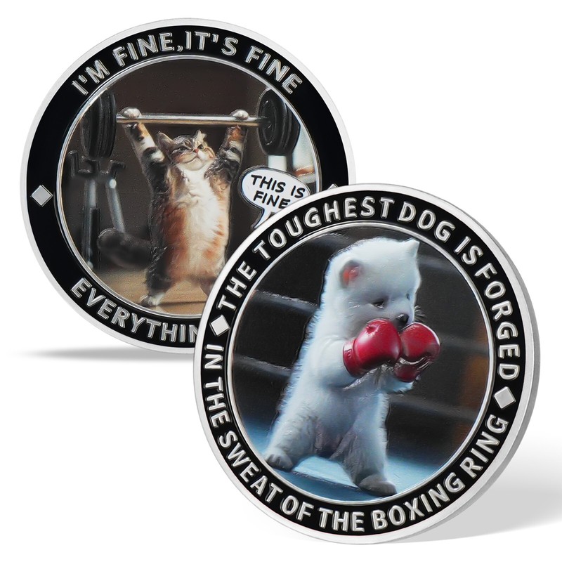 5pcs Funny Challenge Coin It's All Fine Cat & Dog Thank You Gifts For Men Women gallery