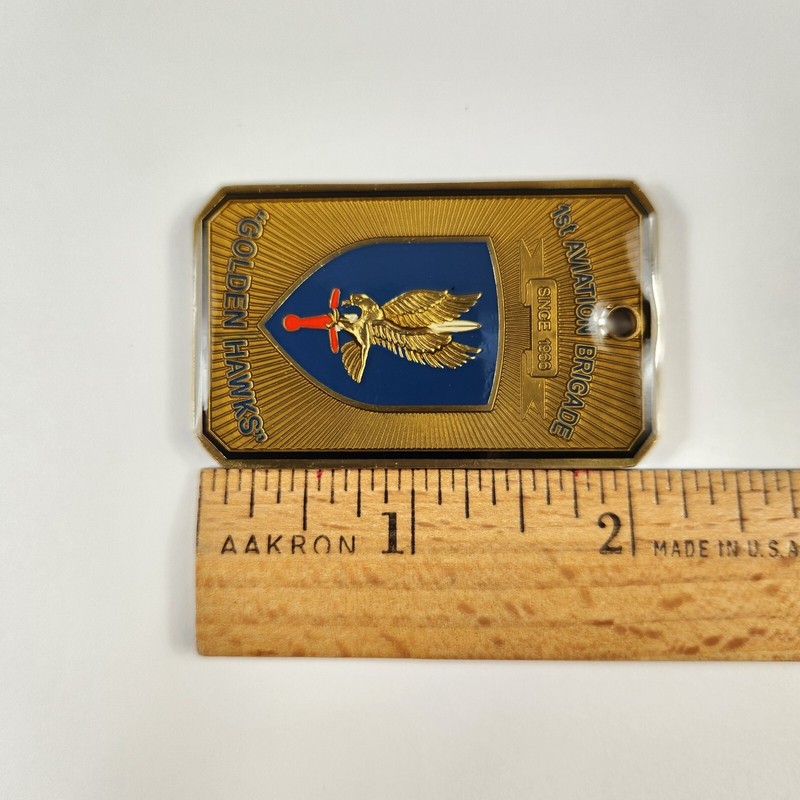 1st Aviation Brigade Golden Hawks Dog Tag Challenge Coin Medallion Award Vintage gallery