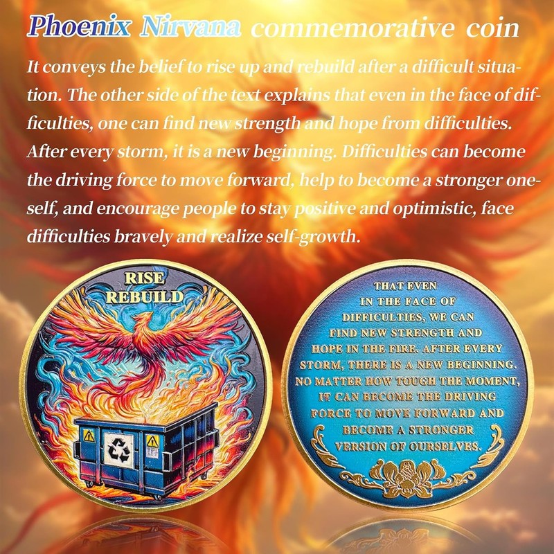 Dumpster Fire Challenge Coin, Phoenix Rising Zinc Alloy, 1.57 Inch, Funny Office gallery