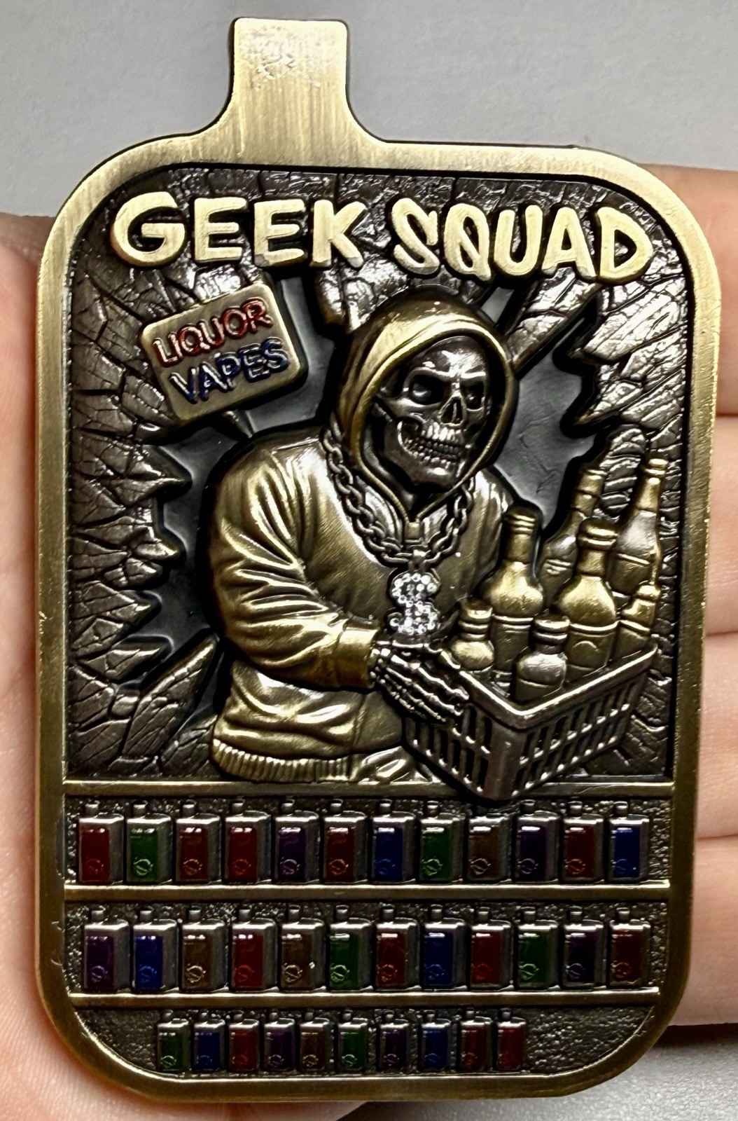 💥Geek Squad Colorado Police Vape Narcotics Skull challenge coin Antique Gold gallery