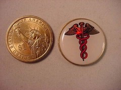 CADUCEUS MEDICAL SYMBOL STATUE of LIBERTY DOLLAR GOLF 1″ BALL MARKER