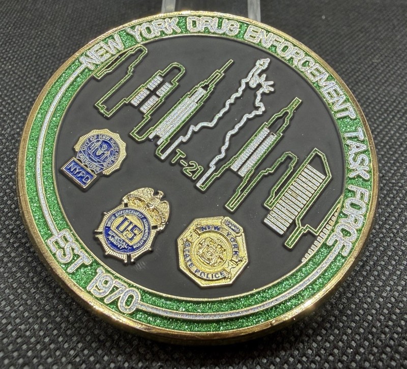 New York Drug Enforcement Task Force Group T21 Limited Gold Skull Challenge Coin gallery