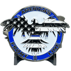 BL5-015 Thin Blue Line Flag and Eagle Police Challenge Coin NYPD CHP LAPD Chicag
