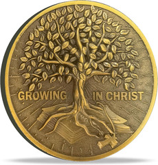 Growing in Christ Antique Gold Christian Challenge Coin Bible Verse Pocket Token