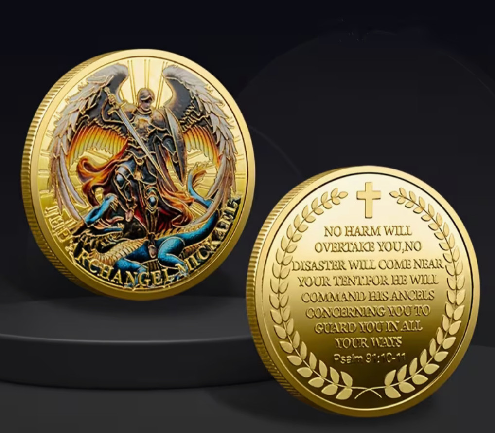 St Michael Archangel Winged Warrior Knight Armor Gold - Tone Plated Coin gallery