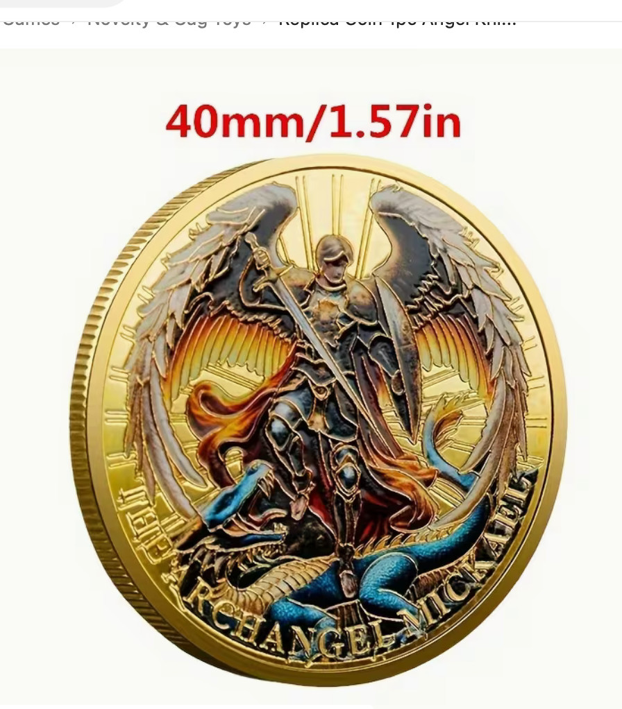 St Michael Archangel Winged Warrior Knight Armor Gold - Tone Plated Coin gallery