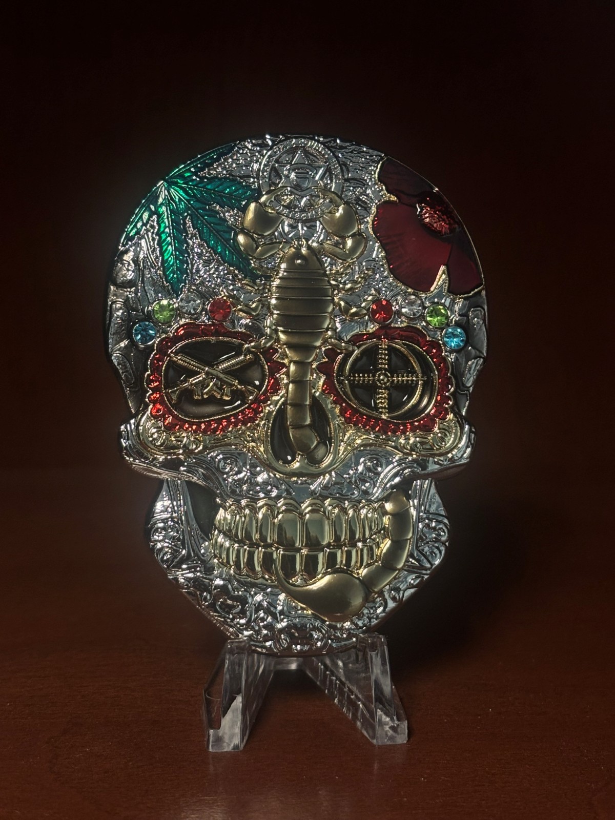 - NEW & RARE - Arizona HSI HIDTA Skull Challenge Coin 3” Silver w/ color Variant gallery