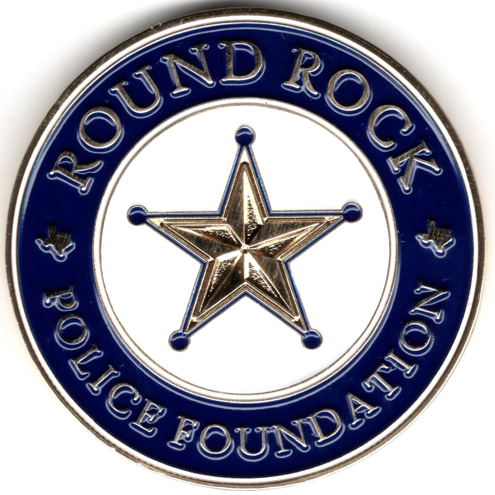 Round Rock Texas Police Foundation Challenge Coin Silver Blue Star Badge token gallery