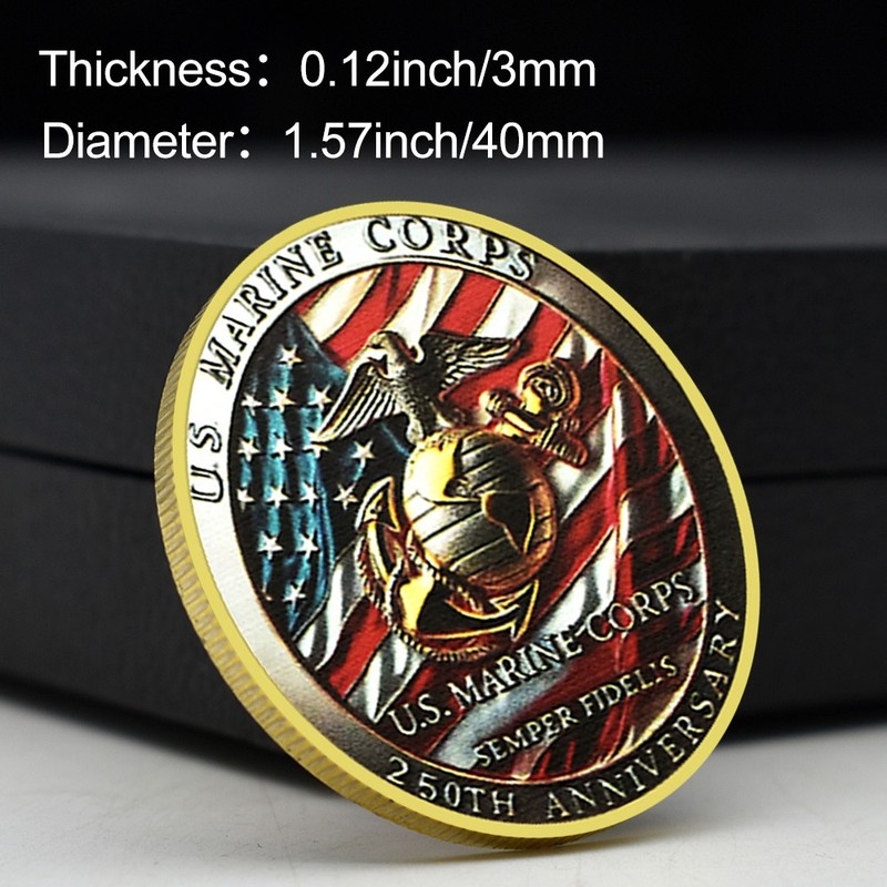 USMC 250th Anniversary Golden Coin Semper Fidelis Military Commemorative Medal gallery