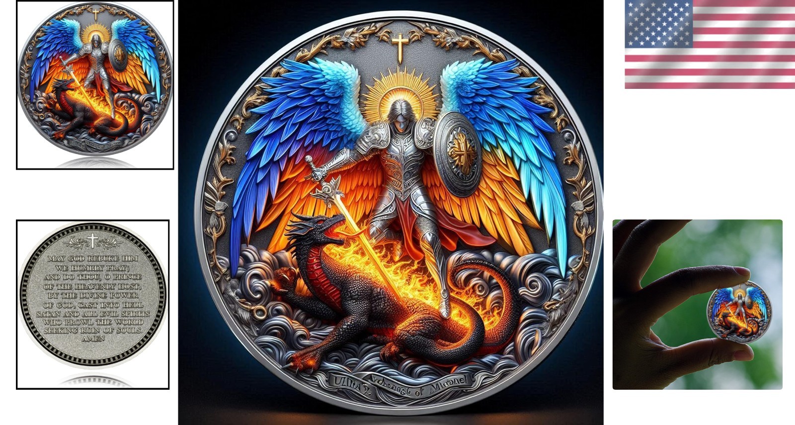 Beautiful Dual-Sided Archangel Michael Token with Protective Case Gift gallery