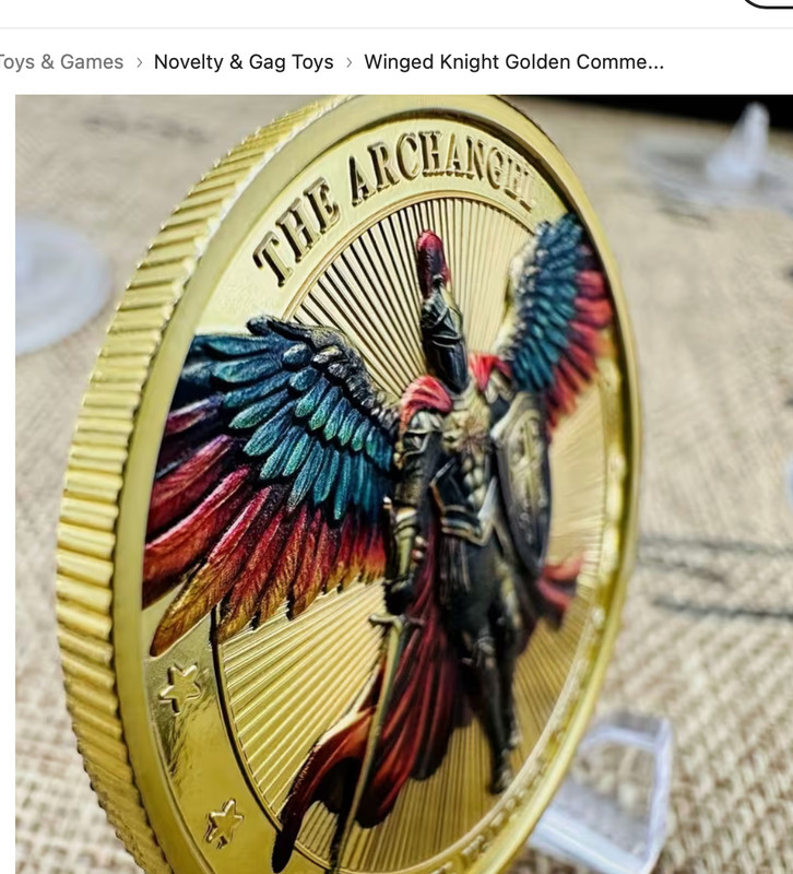 St Michael Archangel Challenge Coin Winged Knight Armor Warrior Gold Plated Toke gallery