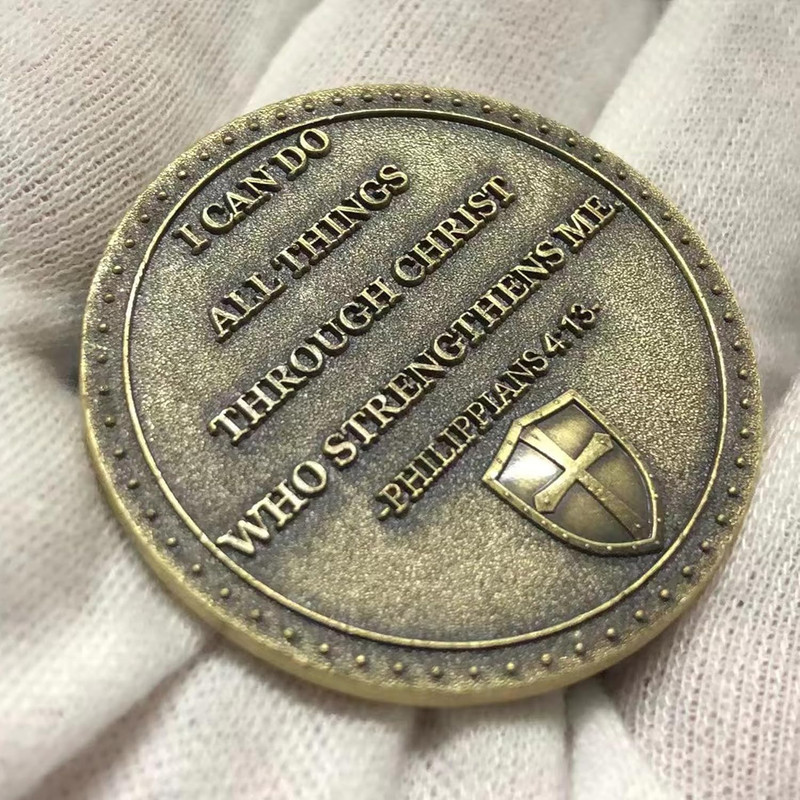 The Task Ahead Christian Challenge Coin Featuring A Fully Armored Warrior and Sc gallery