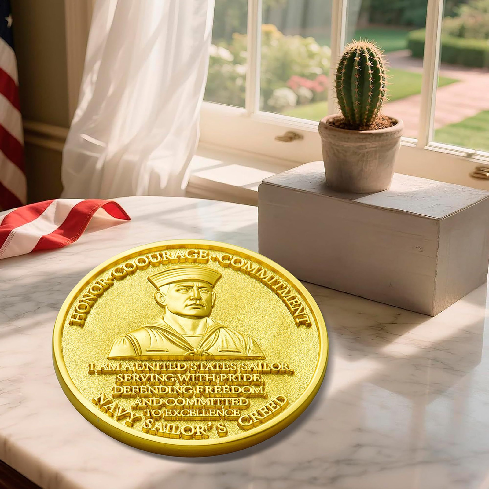 USA Navy Core Values Sailor’s Creed Challenge Coin 1.77 Inch Golden gallery