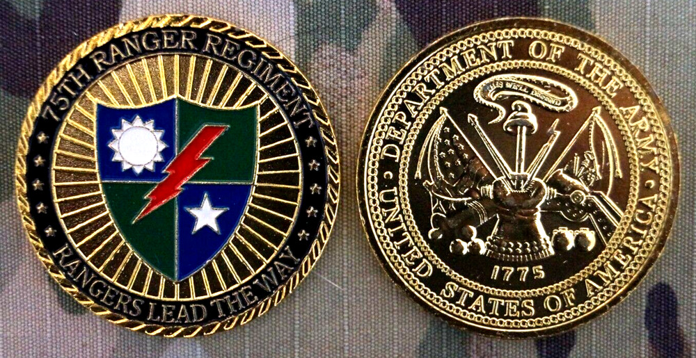 Challenge Coin US Army 75th Ranger Regiment Lead the Way Gold Colored Hard Clear