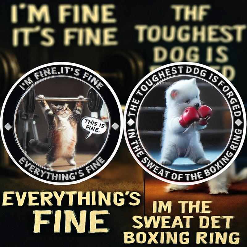 5pcs Funny Challenge Coin It's All Fine Cat & Dog Thank You Gifts For Men Women gallery