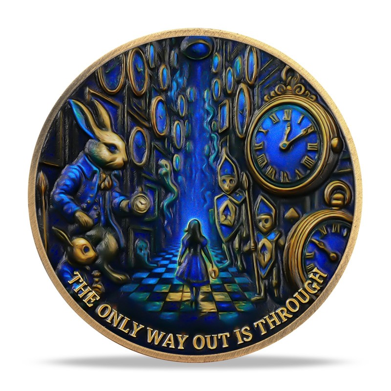 5pcs Novelty Dark Fantasy Alice in Wonderland Memento Mori Stoic Challenge Coin gallery
