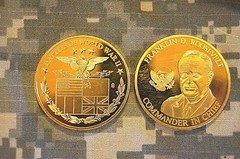 Collectible Franklin D Roosevelt Gold Plated Challenge Coin w/Clear Hard Case